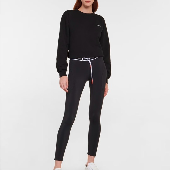 NWT OFF-WHITE Logo-jacquard low-rise drawstring leggings black Size US 2 XS